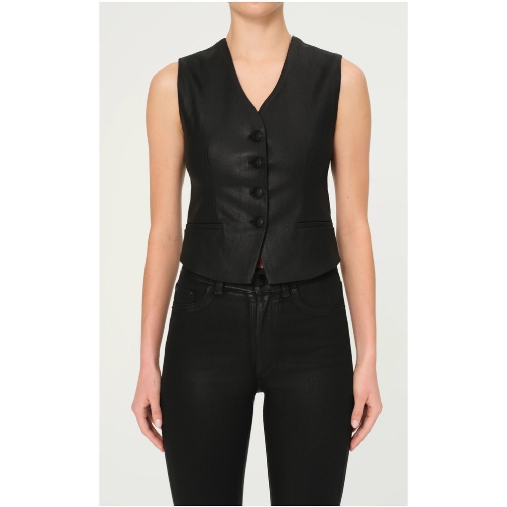 DL1961‎ Black Wax Coated Vest Womens Large NWT Faux Leather Look Button Up